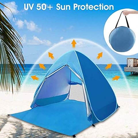 Ruixf Automatic Pop Up Beach Tent, Portable Anti-UV Shelter Camping Tent for Kids and Adult, Come with Carry Bag & Tent Pegs, Blue (L,with curtain) Cover