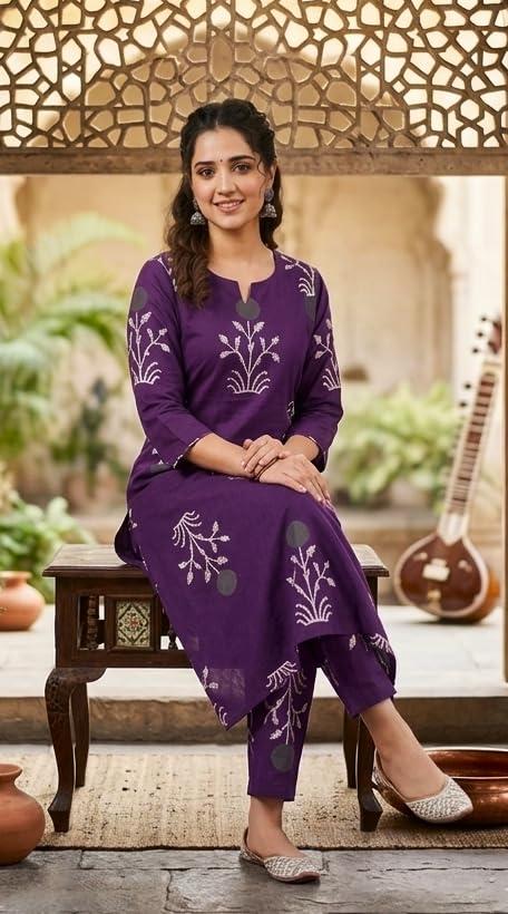 Image of CREATION & YOU Women's Pure Cotton Floral Printed Kurta with Palazzo Pants | Ethnic Set | Kurti Set for Women | Cotton Cord Set for Women