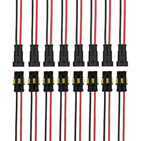 QitinDasen 8 Set 2-Pin Car Waterproof Connector, Car Waterproof Electrical Wire Connector Terminal Plug Socket Kit with 16 AWG Pre-Wired, for Car Truck Boat Cover
