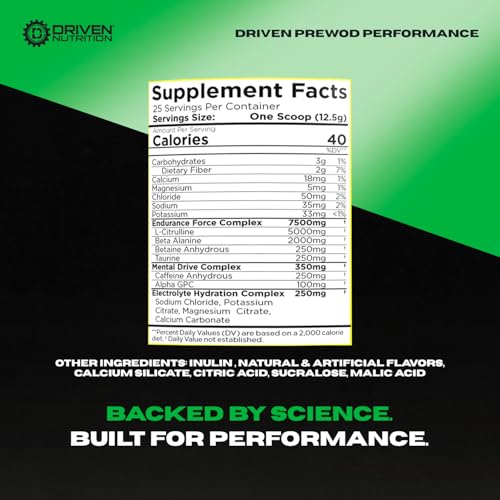 Image of Driven PREWOD Energy Drink Powder, 25 Servings - Pre-Workout Supplement wit- Boosts Energy, Focus, Strength, & Endurance for High-Intensity Training (Performace, Lemon Headrush)