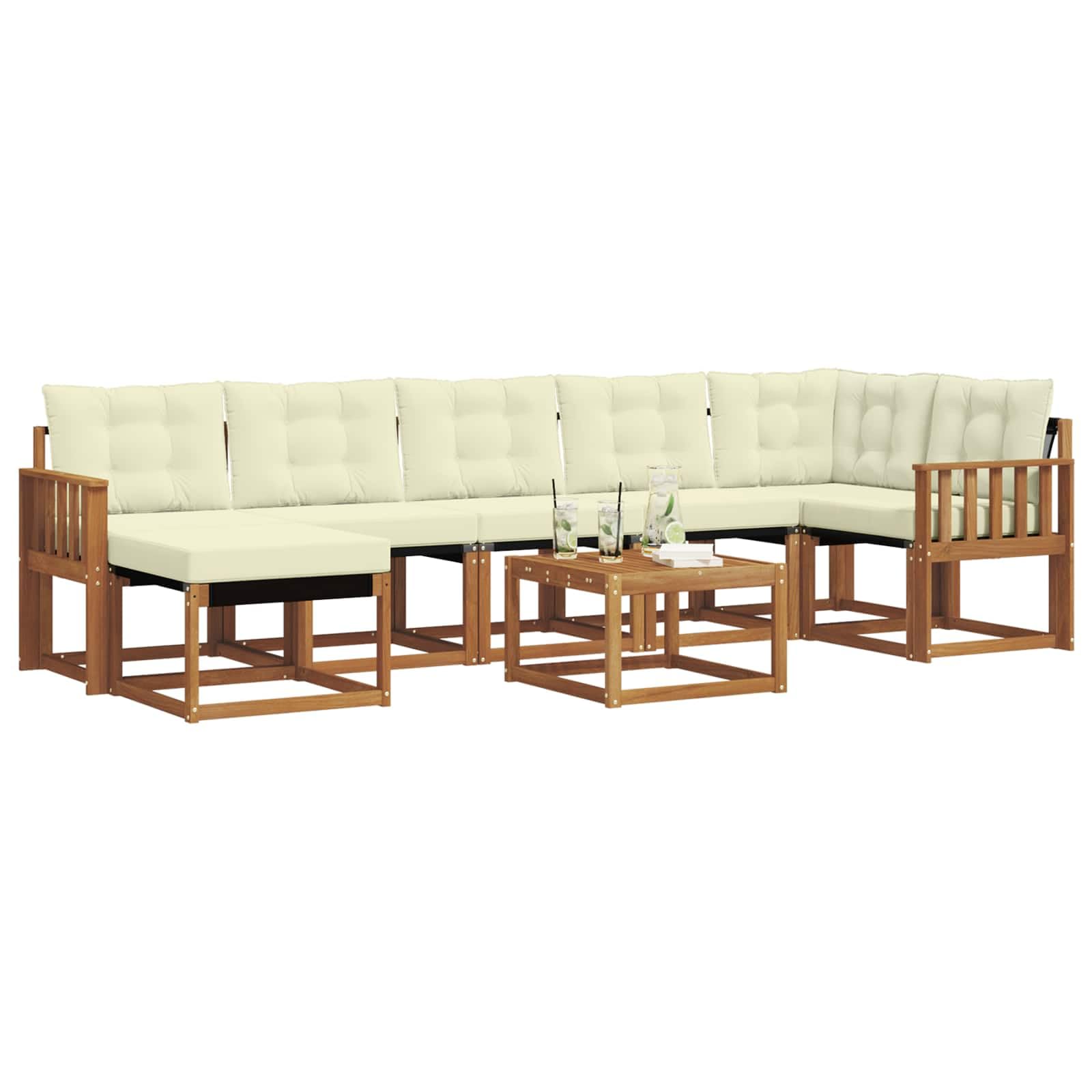 vidaXL Set di divani da esterno con cuscino 8 pcs Naturale e Crema, Set Lounge Minimalista per Esterni, Mobili Resistenti alle Intemperie, Divano Comodo in Texilene, Posti in Giardino