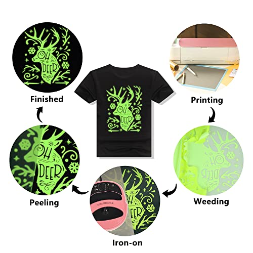 Image of HTVVETUR Glow in The Dark HTV Heat Transfer Vinyl Roll 12 Inch by 5 Feet Iron on DIY for T-Shirt PU Stretch Elastic HTV Vinyl (Dark in Glow Yellow, 5FT)