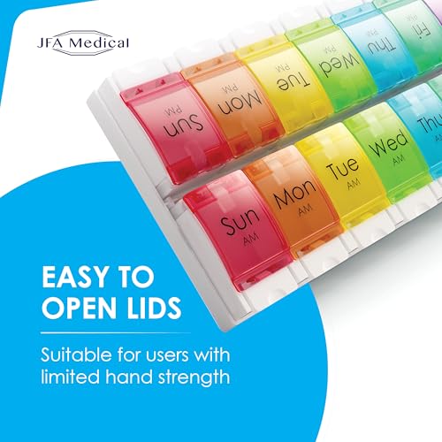 JFA Medical Weekly Pill Box Organiser/Reminder for Medicines Supplements, Vitamins, 7days, 2 compartments per Day - Image 8