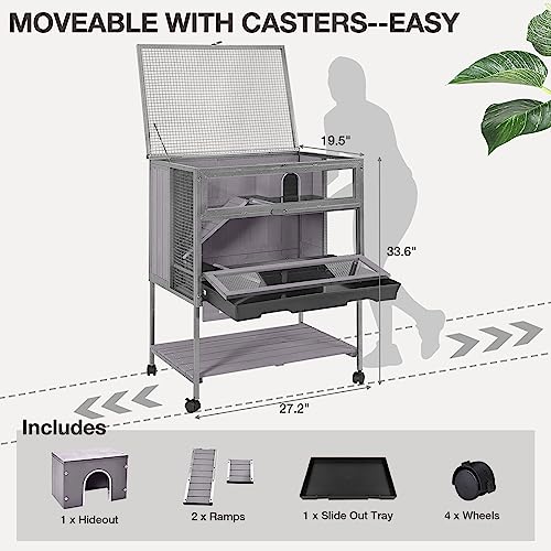 Medehoo Guinea Pig Cage, Moveable Metal Frame Hamster Cage Anti-Chewing With Aluminium Alloy Edge thumb #5
