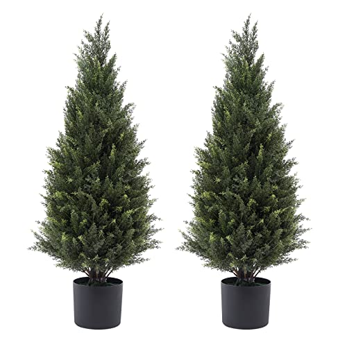 3ft(35&rdquo;) Artificial Cedar Outdoor Artificial Shrub Sunlight Resistant Leafy Potted Plant for...