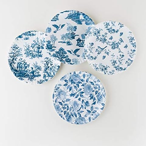 Blue and White Melamine Plate Set of 4 Cover