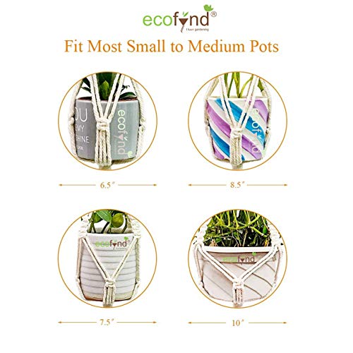 Image of ecofynd Cotton 3 Set Plant Hanger [Without Pot] | Rope Flower Pot Holder for Indoor Outdoor Balcony Garden Wall Com06 /Pack of 3, Ivory