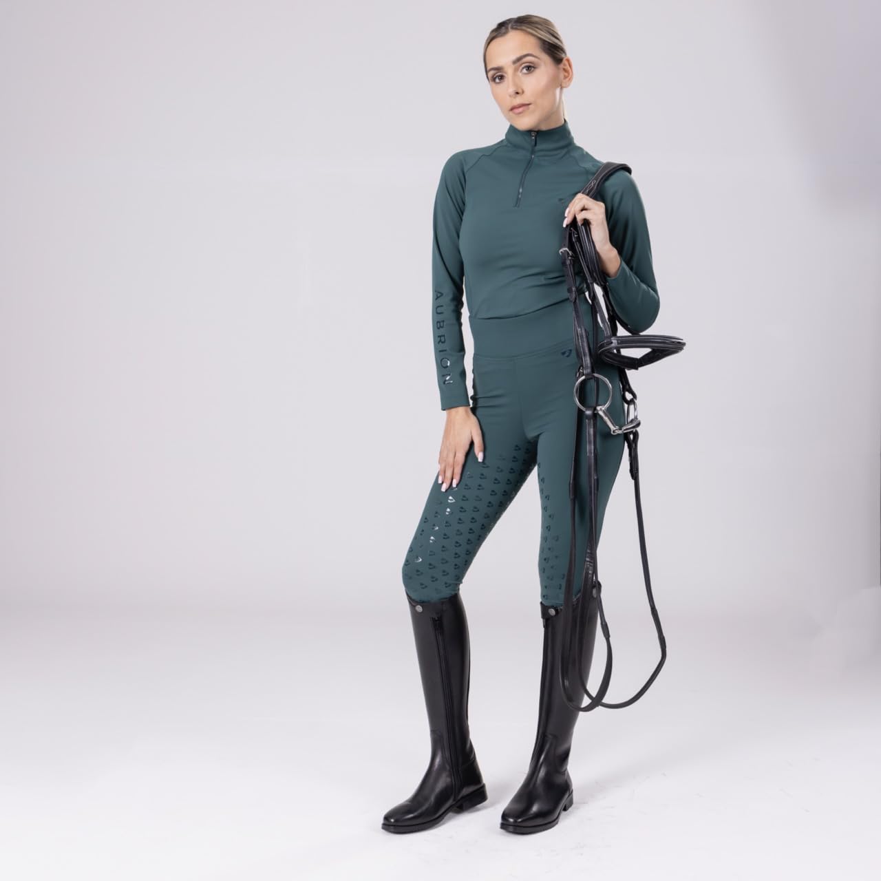 Aubrion Eltar Maglietta di Base Cerniera ad Un Quarto Donna (XS) (Verde)