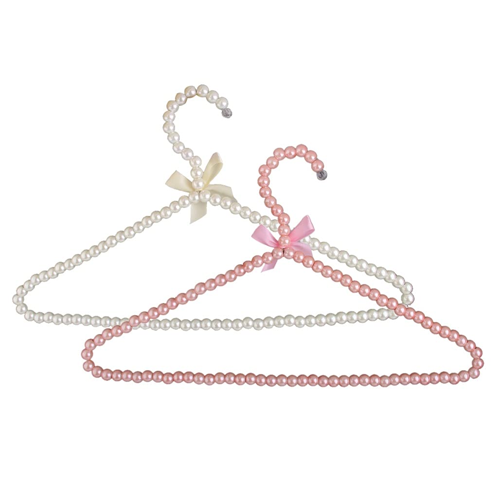 Psivika 10 Pack Plastic Pearl Beaded Bow Clothes Dress Coat Hangers Closet Coat Storage Organizer, 16 Inches Width (Pink)
