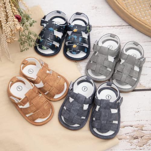 Infant Baby Boys Girls Summer Sandals Brown Newborn Lightweight Pu Leather Non-slip Rubber Sole Toddler Outdoor Beach Open Toe First Walker Shoes 12-18 Months2
