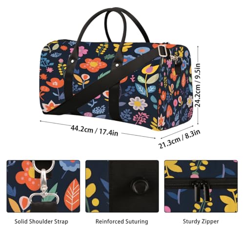 Funny Cute Flower Pattern Travel Duffel Bag Sports Tote Gym Bag Waterproof Tear-Resistant Carry On Overnight Bag Foldable Weekender Bag for Gym Travel Getaway Beach Sports2
