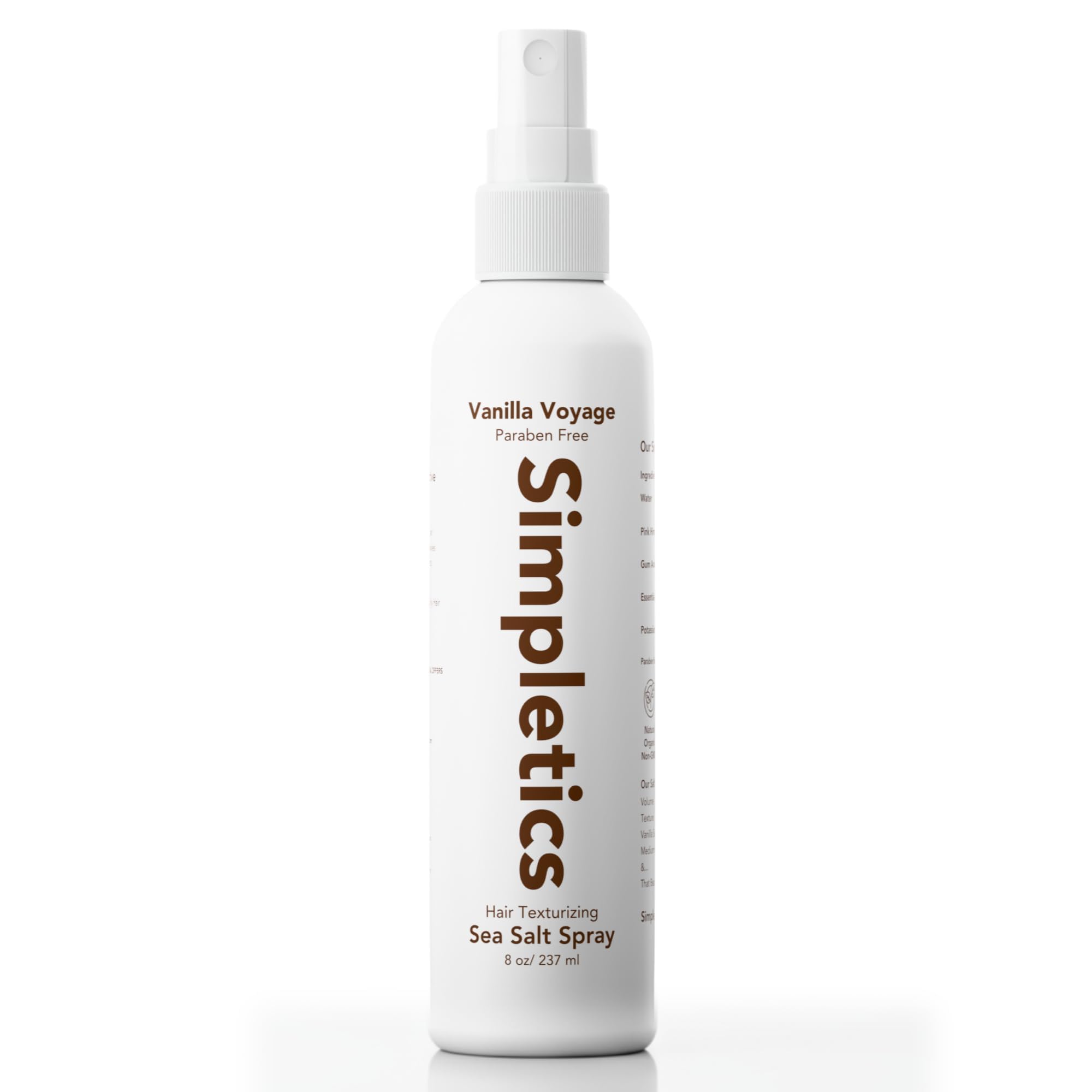 Simpletics Himalayan Sea Salt Hair Spray (Vanilla Scent) – Natural 5-Ingredient Formula for Beach Waves & Volume – Light Hold, Non-Greasy, Paraben & Sulfate Free – Unisex 8 fl oz