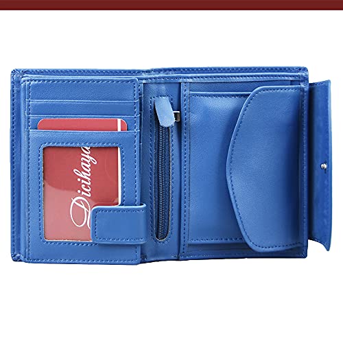 Womens Wallet Genuine Leather Compact Tri-Fold Purse Credit Card Holder with ID Window (Blue)4