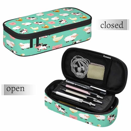 Image of Farm Animal Pencil Case Cute Pig Duck Cow Hen Chicken Sheep Green Pencil Bag Pen Markers Pouch Holder Organizer for Boy Girl School Students