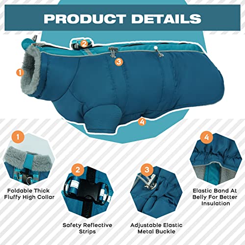 Idomik Warm Dog Coats With Harness, Waterproof Dog Jacket For Small Medium Large Dogs, Fleece Lined Dog Winter Snowsuit Coat, High Collar Dog Winter Jacket Vest Clothes For Cold Weather,Turquoise 2Xl thumb #2