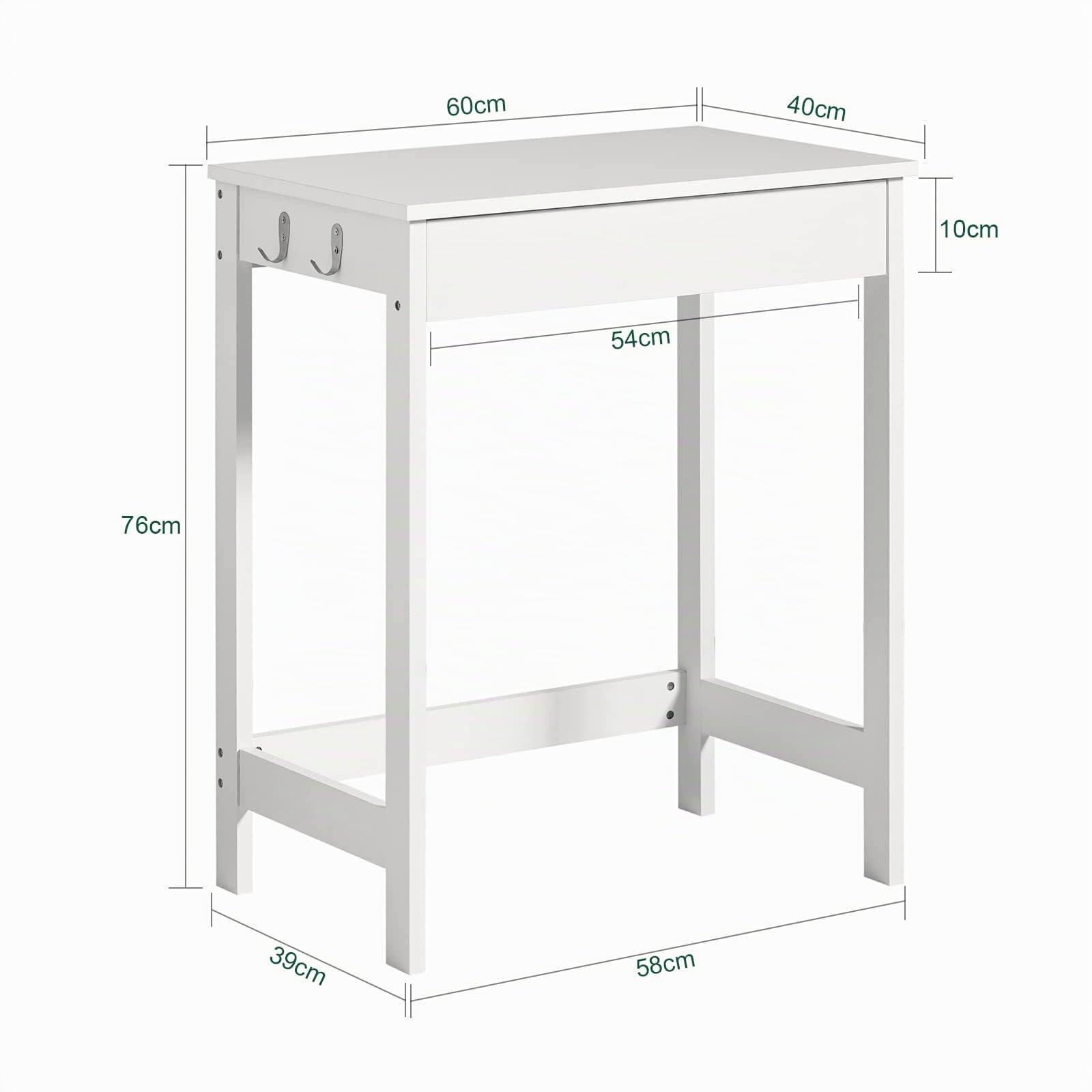 SoBuy Bureau Gaming avec Tiroir et Crochets 60x40x77cm Blanc FWT43-W