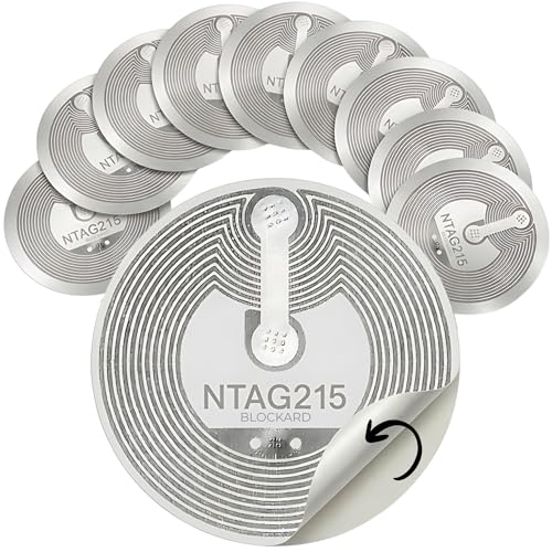 NFC Tag Sticker (10 Stück) NTAG215 Chip | 540 Byte Speicher | kompatibel mit iPhone Kurzbefehle iOS App Homekit - Android Smartphone Apps - Amiibo - Karte Tags 215 Aufkleber Stickers Chips Smarthome