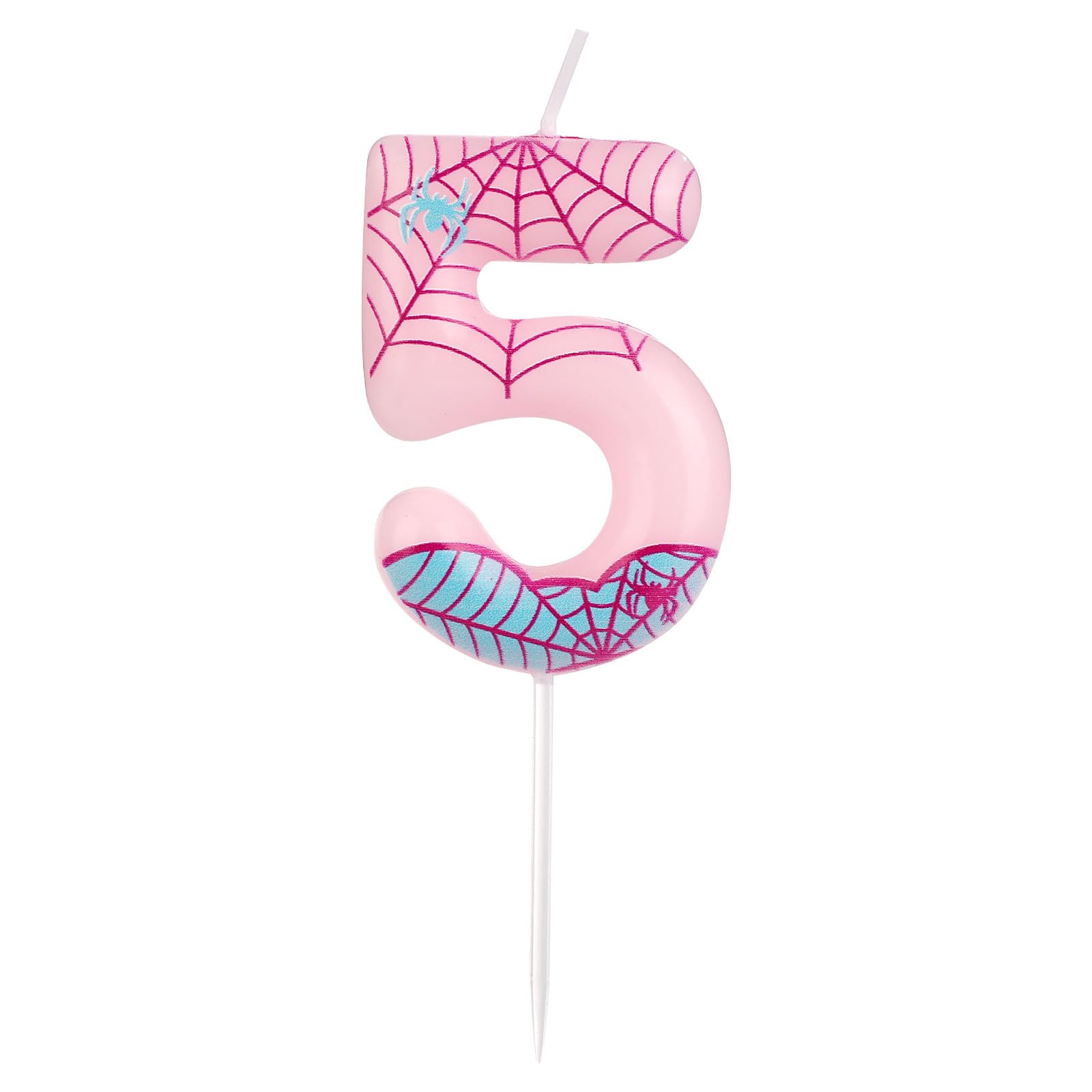 Spider Number Cake Topper & Birthday Candles - Pink Spider Web Decorations for Girls & Boys Birthday Party & Halloween (5)