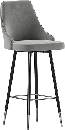 Flash Furniture Shelly - Juego de 2 taburetes de bar comerciales de altura de bar, tapicería LeatherSoft gris, marcos de metal negro, 30 pulgadas de