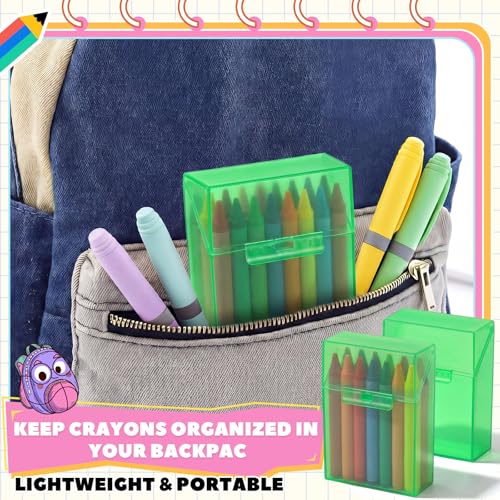 Image of Clabby 12 Pcs Clear Plastic Crayon Boxes Hold 24 Count, Green | Organizer Box, Case, Colorful, Portable Storage Holder with Snap Lid, for Kids Boys Girls School Classroom Home Art Supply