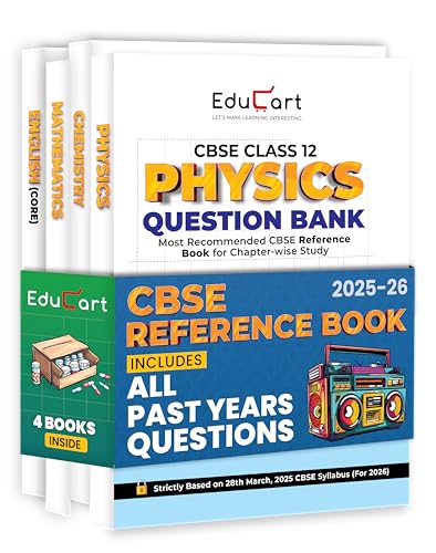 Image of Educart CBSE Question Bank Class 12 2025-26 Physics, Chemistry, Mathematics and English on New Syllabus 2025-26 (Includes Past Years Solved Questions) Set of 4 Books