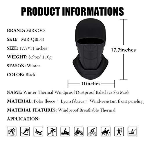 MIRKOO Windproof Balaclava Ski face mask, Thermal Polar Fleece Motorcycle Face Mask Neck Warmer for winter Men Women Cycling Skiing Motorcycling Riding Snowboarding Cold Weather (Fabric upgrade) - Thumbnail 3