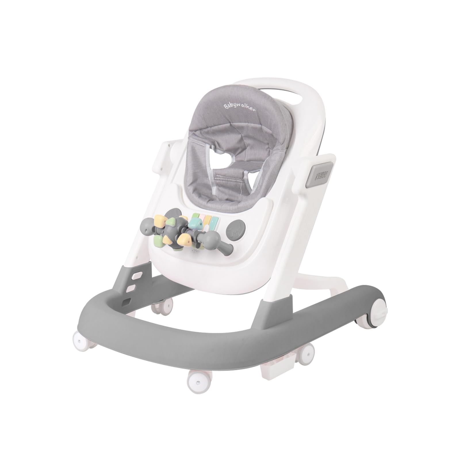 Entwicklungs-Lauflernhilfe, Lauflernwagen mit Aktivitäten, Verstellbar, Verstellbarer Aktivitätsbogen mit Spielzeug Inklusive, für Babys von 6 bis 12 Monaten, 60 * 55 * 70 cm - Grau