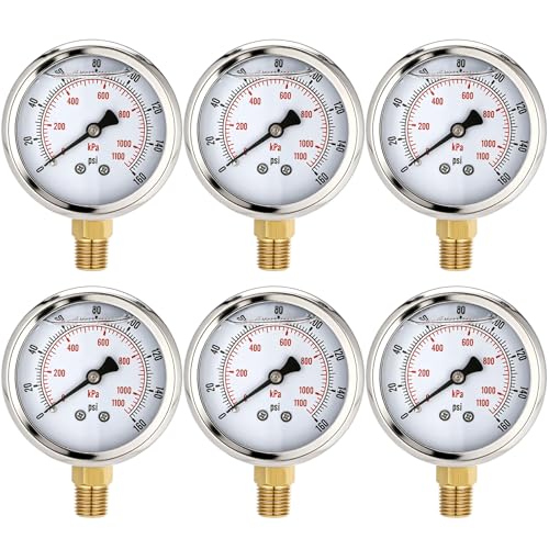 0-160 Psi 6 Pcs Glycerin Liquid Filled Oil Pressure Gauge, White