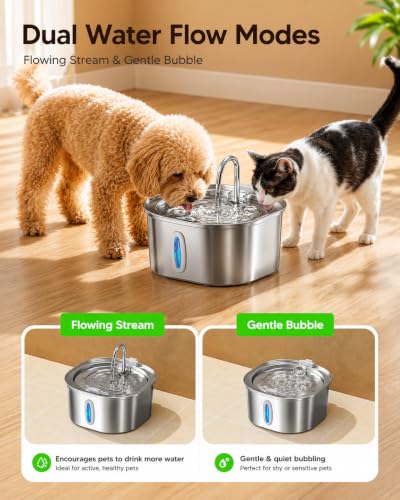 Image of Dog Water Fountain 3.2L, Stainless Steel Automatic Pet Water Fountain for Cats & Dogs, Water Dispenser with Water Level Window, Ultra Quiet, BPA-Free, Easy to Clean