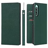 Ｈａｖａｙａ Xperia 10 IV スマホケース エクスペリア10 iv ケース SO52C ケース 手帳型 本革 ストラップ a202so docomo SOG07 対応 SONY ソニー 第4世代 au 耐衝撃 カバー SoftBank カード収納 スタンド機能 レザー -グリーン
