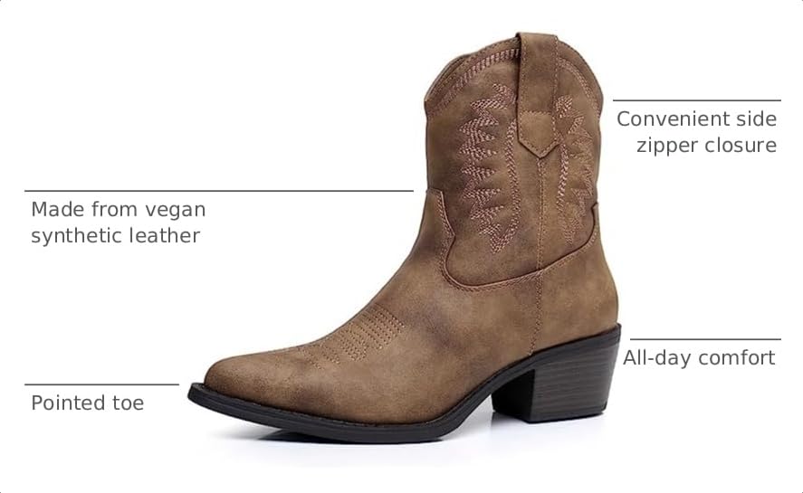GLOBALWIN Cowboy Boots For Women Westen Charm Cowgirl Mid Calf Boots For Women With Pointed Toe Camel Size 5.5M - image 3