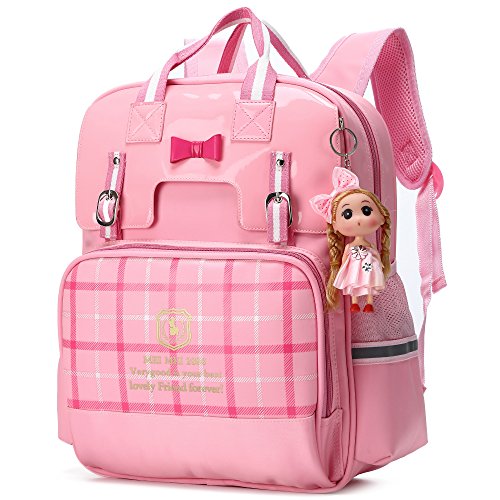 British Style Girls Backpacks for School Princess Bowknot Kids Bookbags (Large, Pink)