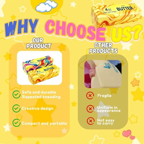 2 Pack Butter Squishy Fidget Toy, Realistic Butter Stick, Slow Rising Non-Stick TPR Squeeze Toy, Soft Sensory Desk Toy for Adults & Kids, Office Gift (Marbled Rainbow Colors) - image 6