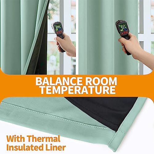 Image of YoungsTex Sage Green 100% Blackout Curtains for Bedroom 63 Inch Length, Double Layer Full Room Darkening Thermal Insulated Black Out Drapes for Living Room Privacy, 2 Panels, 42 X 63 Inch