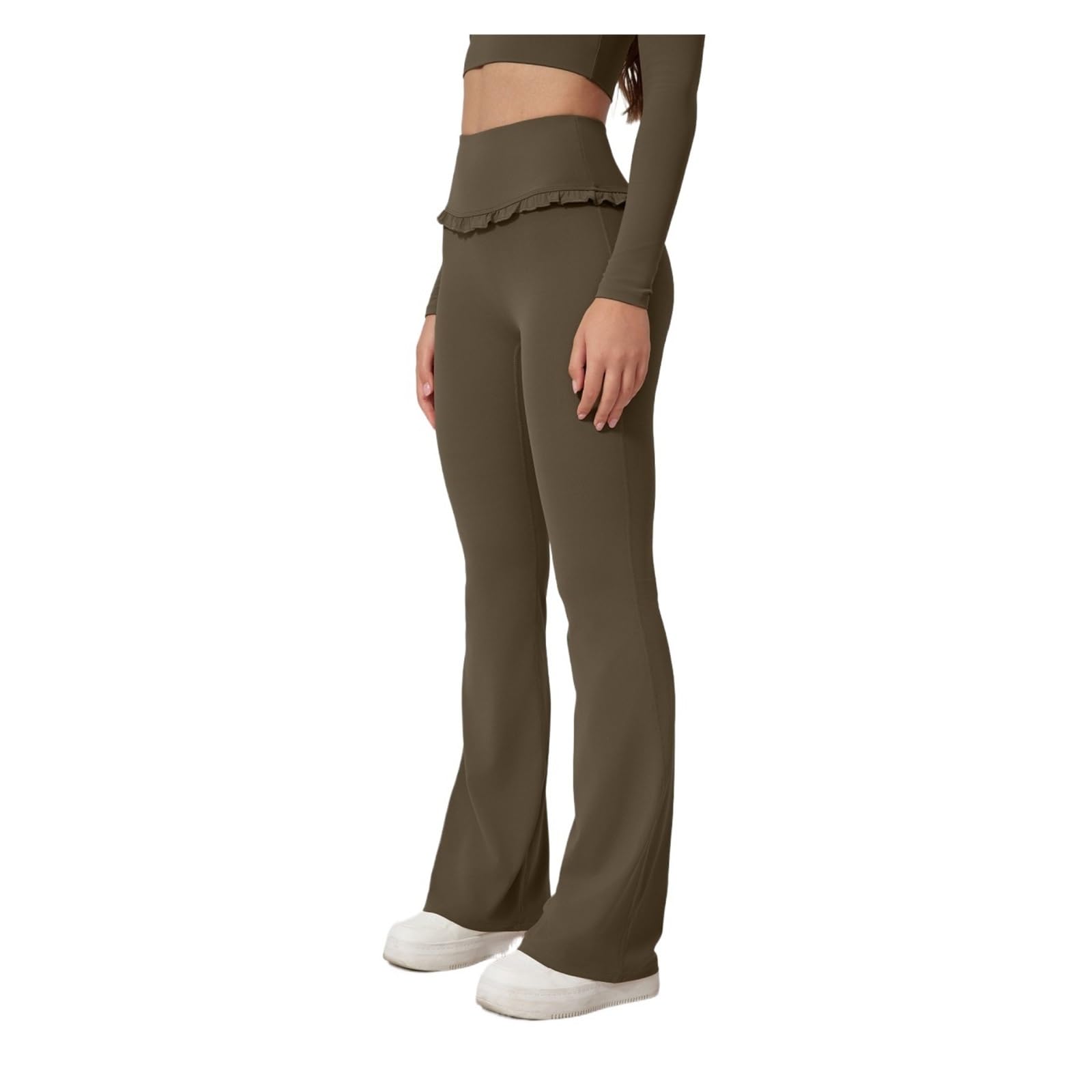 Pantalones De Yoga con Borde Hoja Loto Y Cintura Alta For Mujer, Acampanados For Correr Al Aire Libre para Yoga Fitness