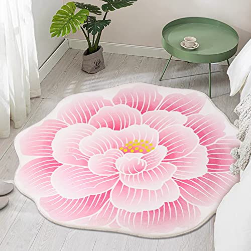 Ustide Pink Flower Shaped Area Rug Washable Round Floral Carpet Absorbent Bathroom Rug Super Soft Round Play Rug For Kitchen Bedroom Living Room Nursery Decoration (39.3") #TOP29