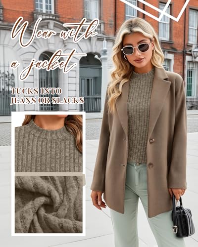 Riyiper 3 Pack Women's Mock Neck Sweaters, Long Sleeve Lightweight Tops Casual Soft Sweaters Knit Slim Fitted Basic Pullover4