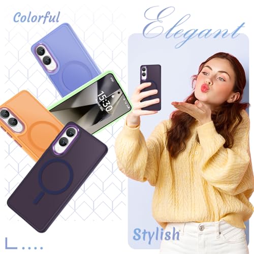 Image of YENAPOON for Samsung Galaxy S25 Edge Case, Matte Magnetic Phone Case with 1 Screen Protector, Support for Magsafe, Translucent Frosted Shockproof Protective Cover for Samsung Galaxy S25 Edge, Purple