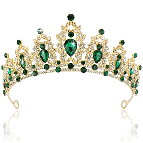 SuPoo Green Tiara and Crown for Women Gold Birthday Queen Crowns Rhinestone Princess Tiaras for Bride Quinceanera Headpieces Wedding Tiara for Birthday Party Prom Halloween