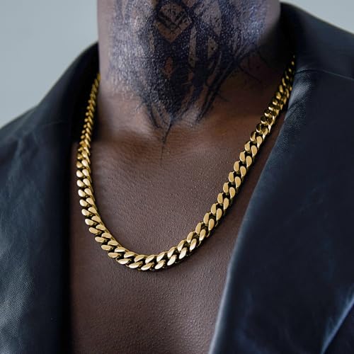 Stainless Steel Cuban Link Chain for Men Silver/Gold/Black Width (5/7/9/11mm) & 18-26in Length Hip Hop Mens Necklace, Mens Jewelry (Gift Box Included)2