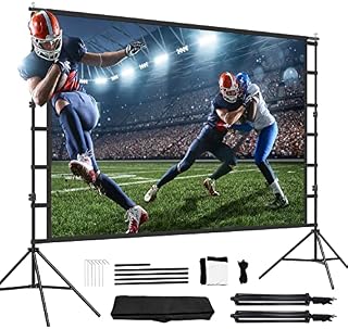 Projector Screen with Stand,150inch Indoor Outdoor Movie Projection Screen 4K HD 16: 9 Wrinkle-Free Design for Backyard Movie Night(Easy to Clean, 1.1Gain, 160° Viewing Angle & A Carry Bag)
