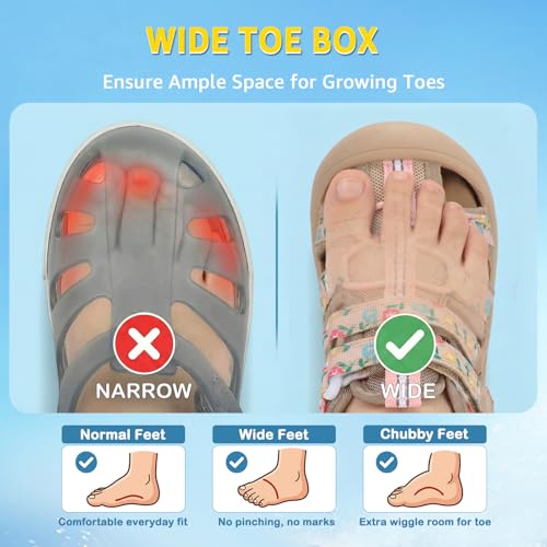 Image of Wide Toe Box Toddler Sandals Water Shoes Boys Girls Quick Dry Summer Beach | Non Slip Sole, Flexible, Machine Washable, Easy to Clean, Breathable, Adjustable Hook and Loop, Closed-toe for Outdoor & Pool