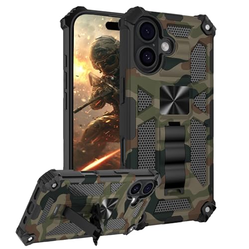 Ysnzaq Camouflage Funda para Apple iPhone 17, [Protección Militar] [Resistente a los Arañazos] Antigolpes Armor Híbrida PC Rugged Case Cover con Soporte para iPhone 17-YH Army Green