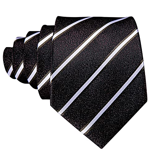 Image of Barry.Wang Tie Sets for Men Silk Stripe Necktie Woven Checkered Handkerchief Cufflinks Formal Business Wedding