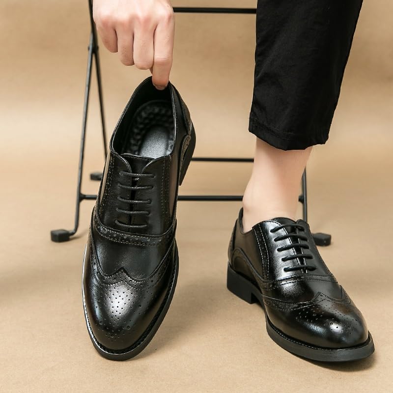 Spring Breathable Comfortable Walking Shoes British Style Classic Business Dress Leather Shoes Casual Lace-up Brogue Oxford(Black,8.5)2