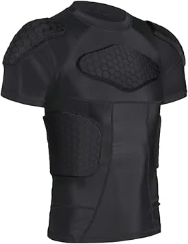 Mens Football Padded Shirt Football Rib Protectors Padded Compression Shirt 6-Football Pads Protective Gear for Baseball Basketball Softball