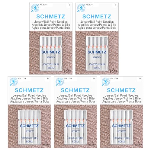 SCHMETZ Jersey Ball Point Sewing Machine Needles &ndash; Stretch Knit & Universal Supplies, Size 80/12,...