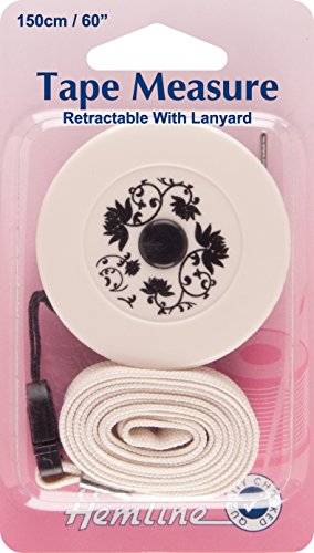 Hemline H253.LY Wht/Blk Metrisch/Imperial Intrekbare Tape Meetmagneet/Lanyard