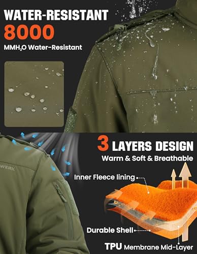 DURAWERK Mens Tactical Jacket Fleece Softshell Water Resistant Jackets for Men Hooded Windbreaker Military Hiking Jacket2