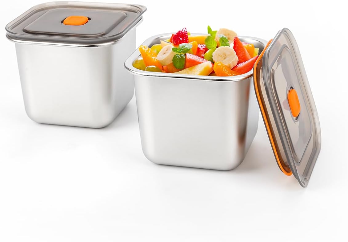 2 PCS Stainless Steel Food Storage Containers(27oz) with Lids Leak Proof & Airtight | Square Stainless steel freezer Containers,For Meal Prep,Fruit,Snack,Freezer - Thumbnail 5